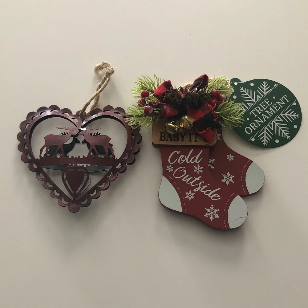 Metal Heart with Deer & Baby it’s Cold Outside Stockings Ornament Set